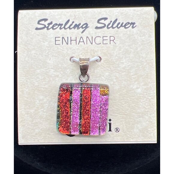 Sterling Silver Dichroic Glass Pendant Jewelry Enhancer With Multicolor Stripes - Picture 2 of 7